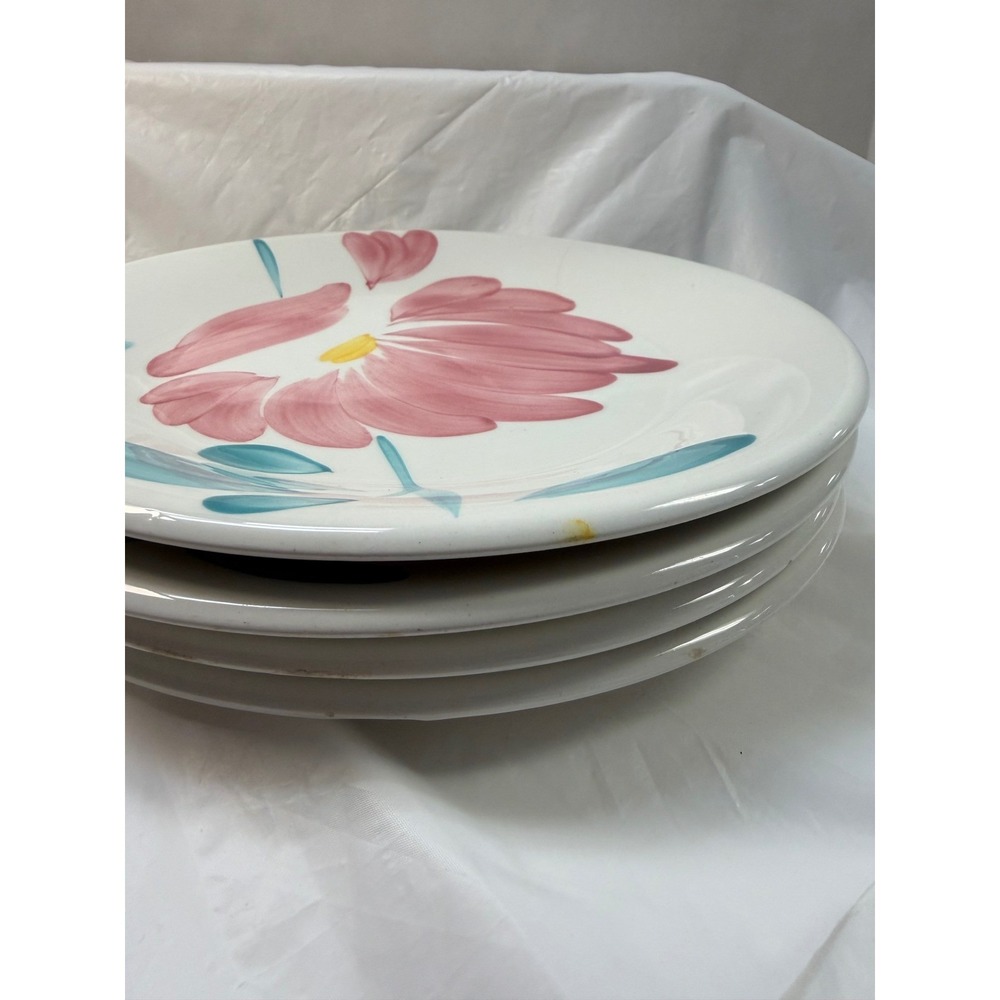Pier 1 Imports Hand Painted Italy Pink Floral Ceramic Plates Set of 4 Teal 8.25" - Picture 7 of 8